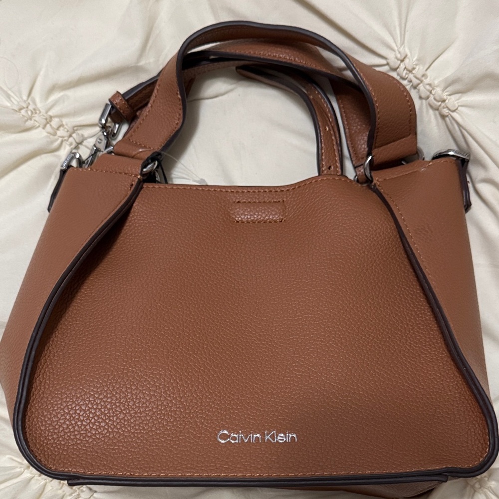 Calvin Klein Pebbled Leather Satchel in Brown